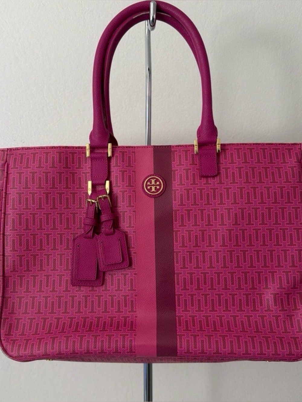 hot pink Tory Burch Roslyn T-logo tote PRICE FIRM